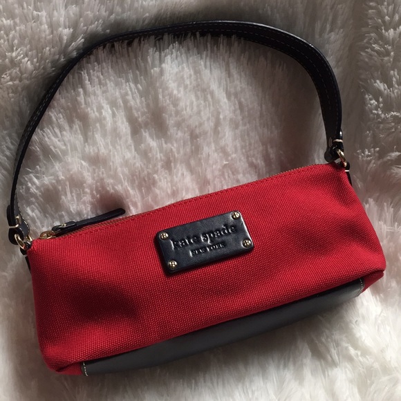 Kate Spade Red Canvas Blue Leather Bag - Picture 5 of 7